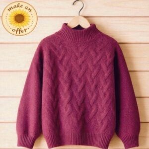 Nine West Sweater. Deep Magenta.
Cable-knit. Balloon Sleeves. Size XL.